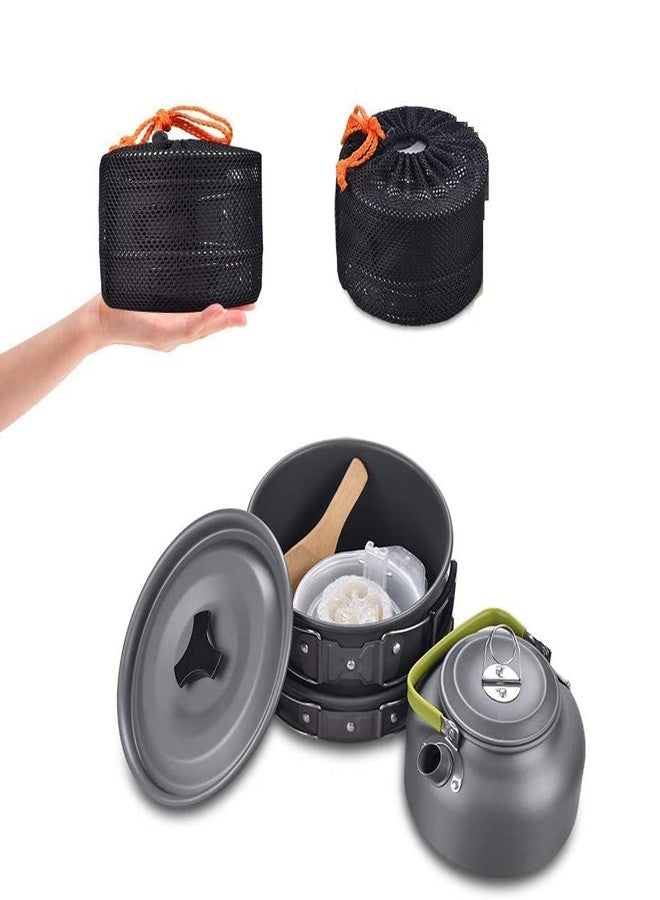 Linist طقم أدوات طهي للتخييم من لينيست، طقم أدوات طهي خفيف الوزن للمشي لمسافات طويلة مع حقيبة شبكية، طقم طهي من الألومنيوم غير اللاصق، طقم أدوات طهي للتخييم مع أوعية وأواني - Image 2